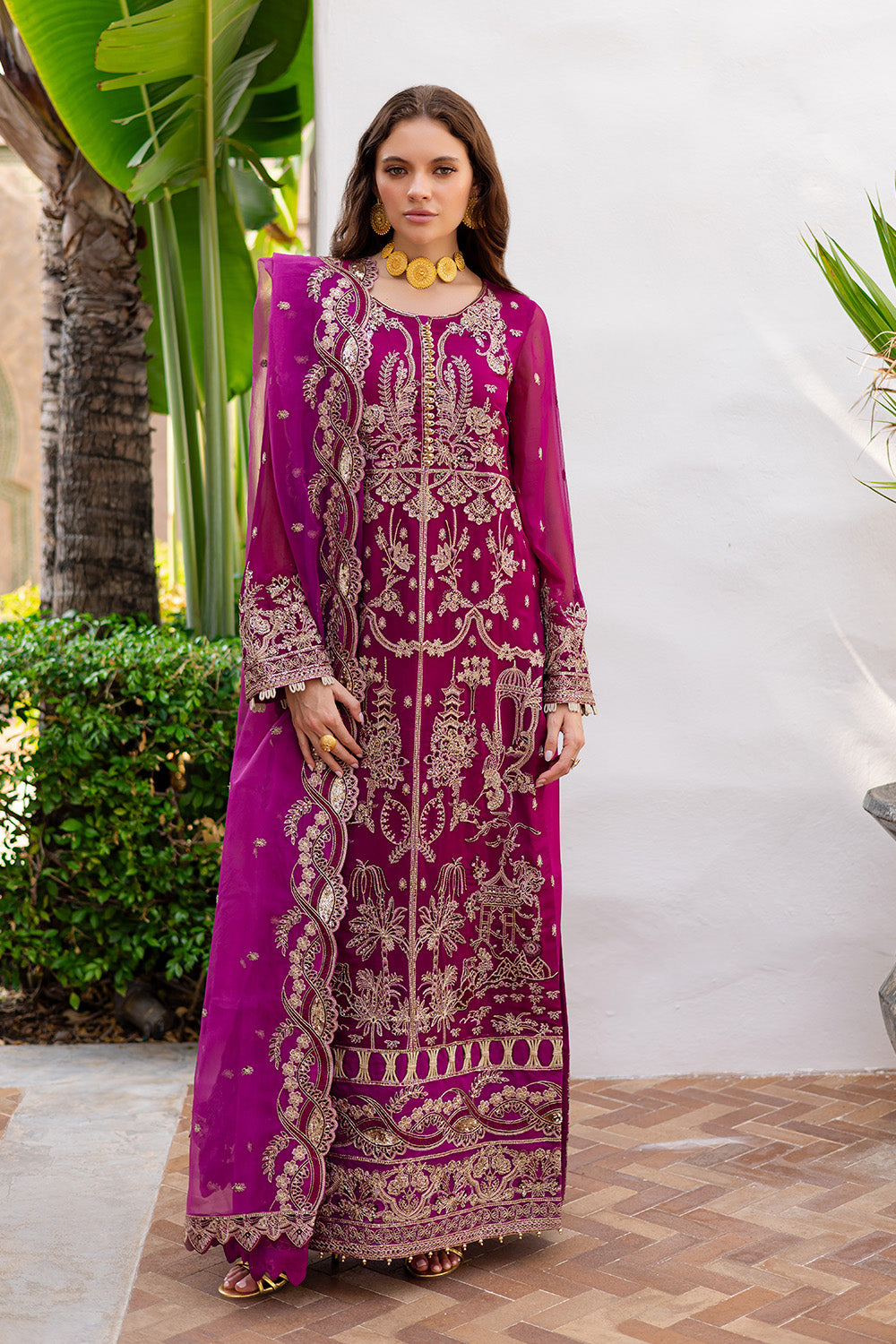 Purple Embroidered Chiffon & Organza 3-Piece Suit - Image 1