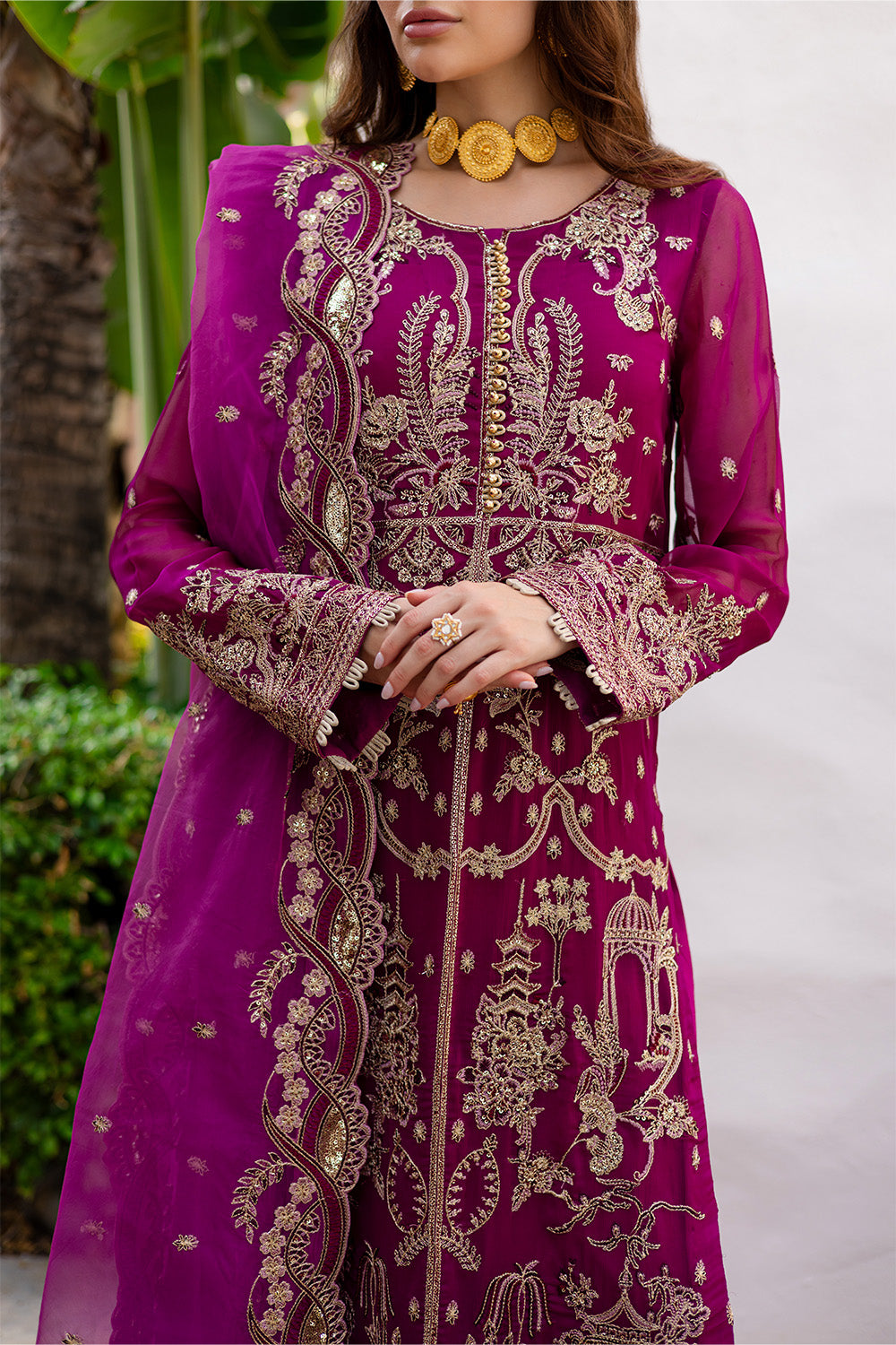 Purple Embroidered Chiffon & Organza 3-Piece Suit - Image 2
