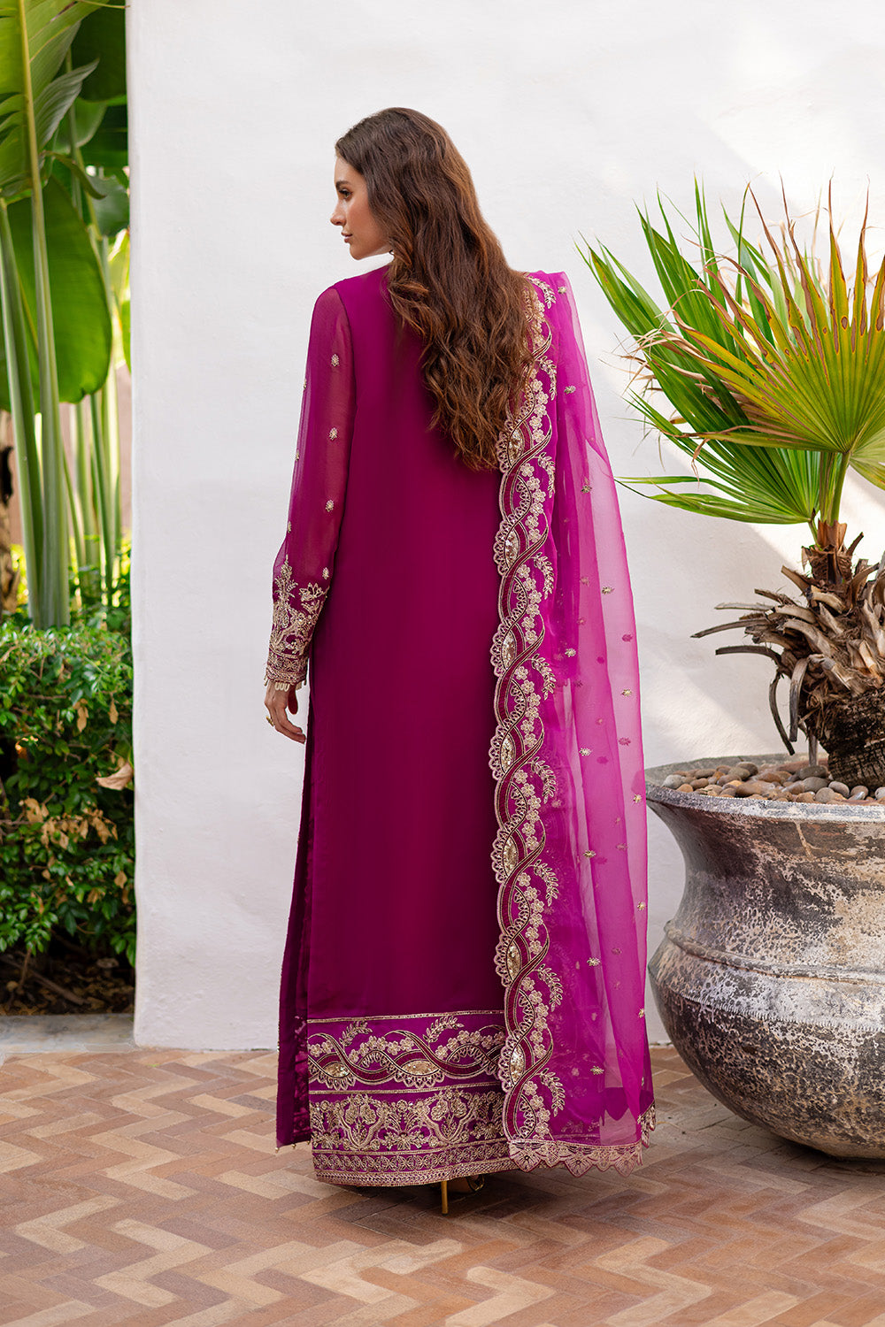 Purple Embroidered Chiffon & Organza 3-Piece Suit - Image 3
