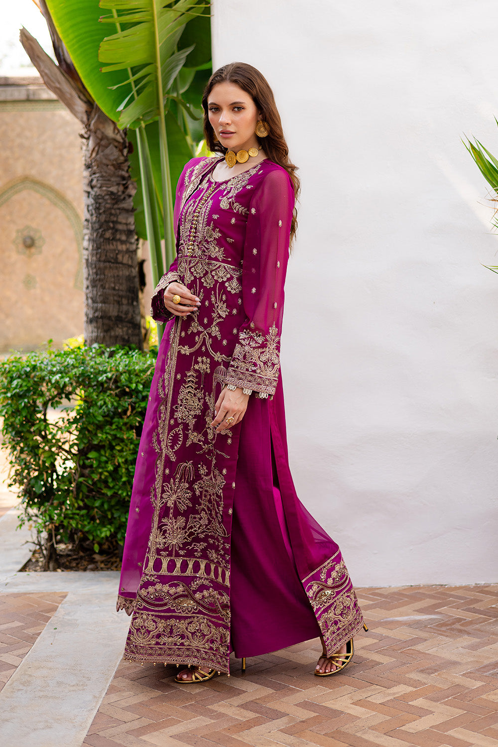 Purple Embroidered Chiffon & Organza 3-Piece Suit - Image 4