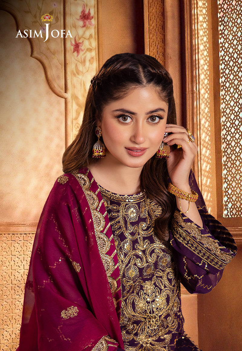 Deep Purple Embroidered Chiffon & Silk Suit (3-Piece) - Image 1