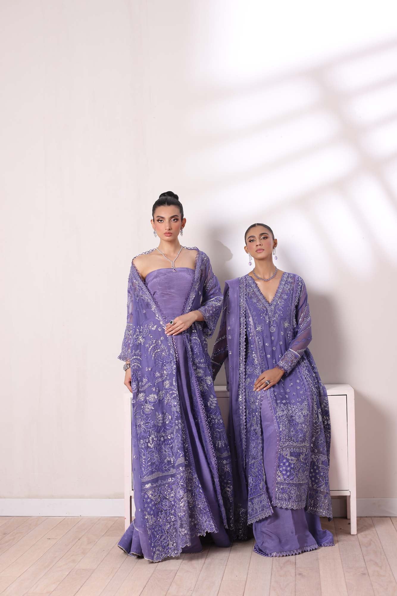 Lavender Sequin Embroidered Chiffon Salwar Kameez (3-Piece) - Image 5