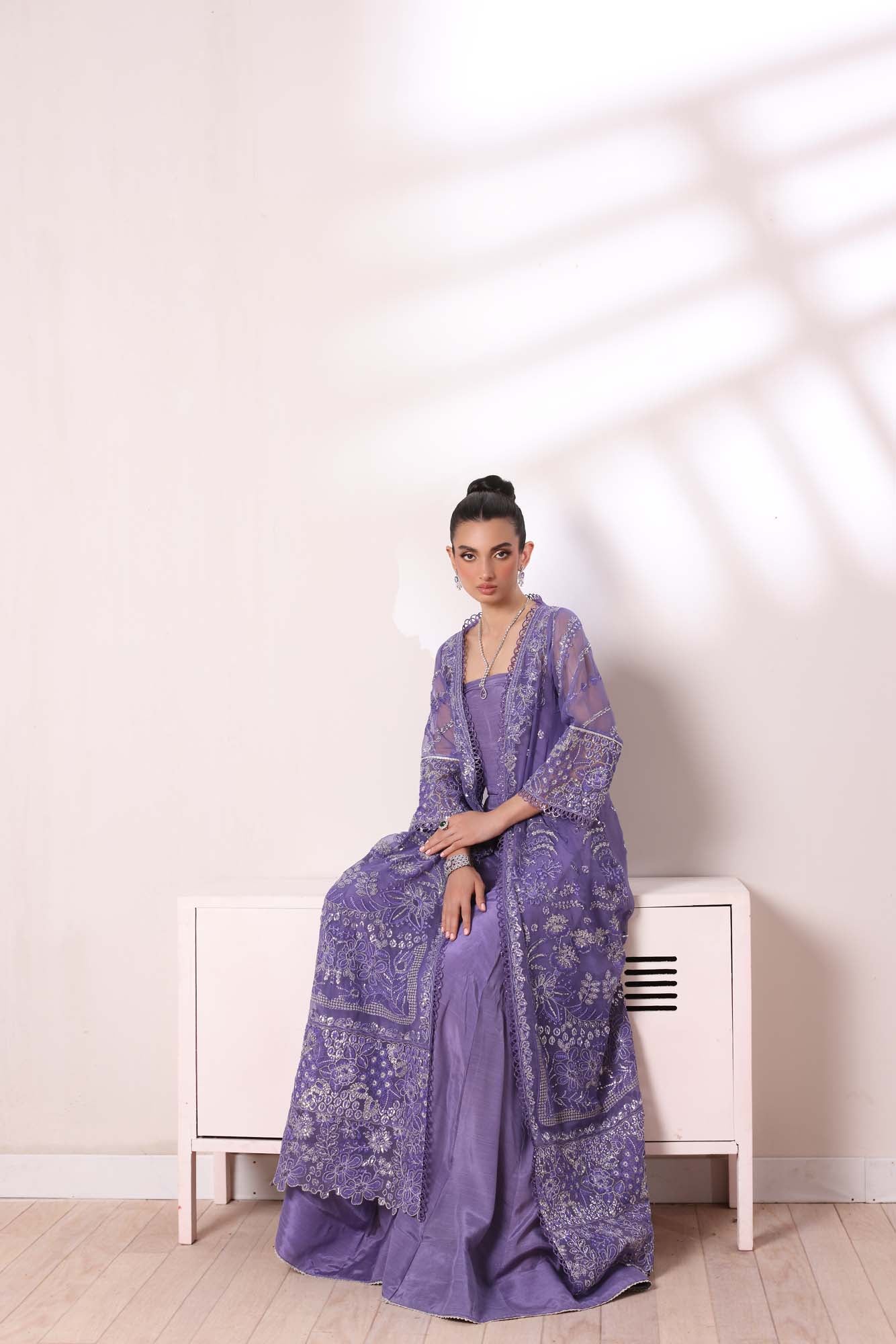 Lavender Sequin Embroidered Chiffon Salwar Kameez (3-Piece) - Image 7