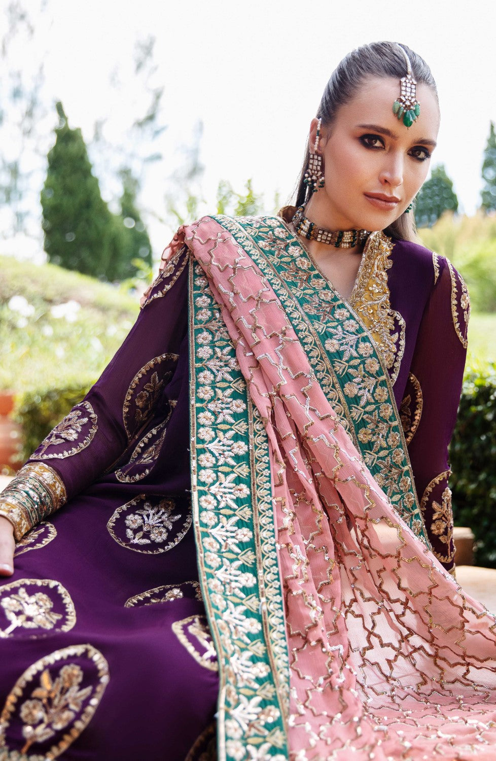 Pakistani Plum Embroidered Chiffon 3-Piece Suit - Image 1