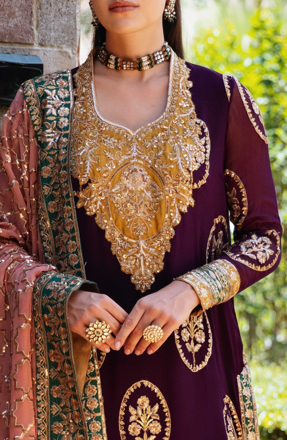 Pakistani Plum Embroidered Chiffon 3-Piece Suit - Image 2