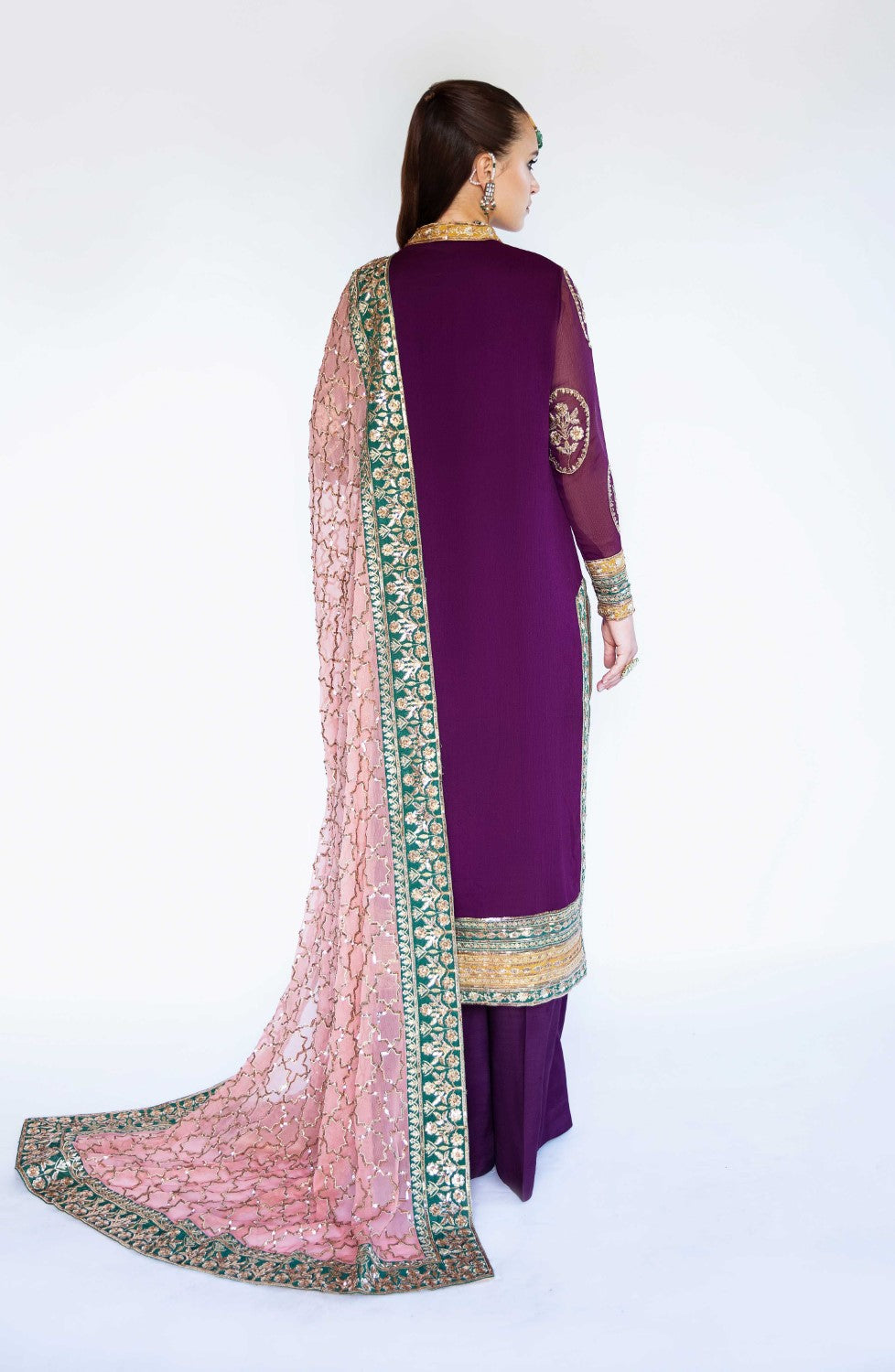 Pakistani Plum Embroidered Chiffon 3-Piece Suit - Image 4