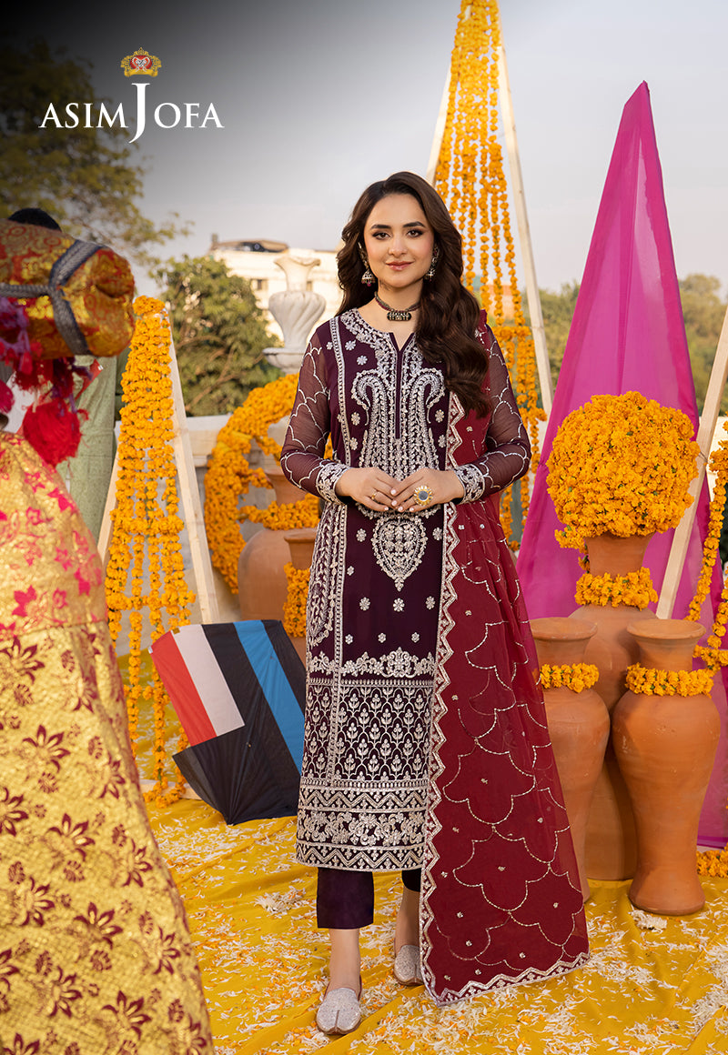 Deep Purple Embroidered Chiffon 3-Piece Suit - Image 1