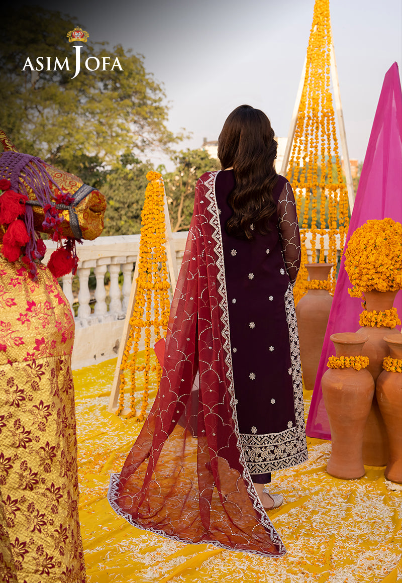 Deep Purple Embroidered Chiffon 3-Piece Suit - Image 2