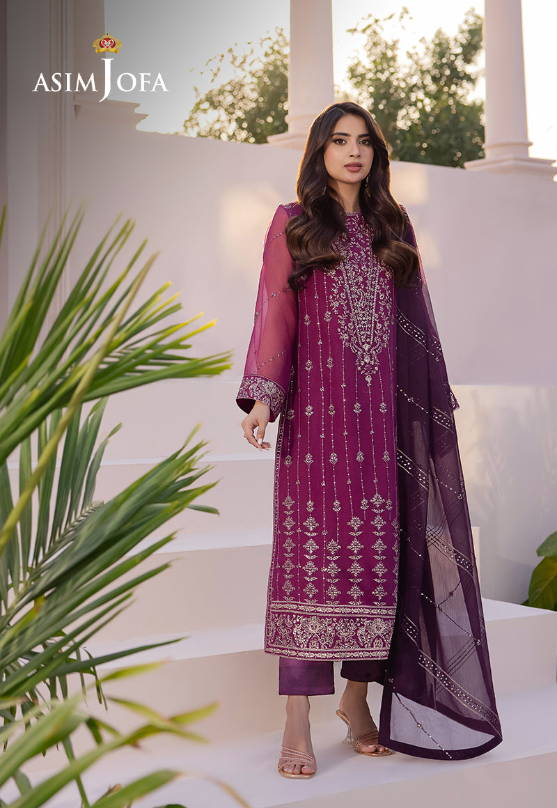 Purple Embroidered Chiffon 3-Piece Suit - Image 1