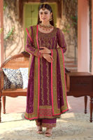 Magenta Purple Handworked Cotton Net Salwar Kameez (3-Piece) - Image 2