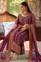 Magenta Purple Handworked Cotton Net Salwar Kameez (3-Piece) - Image 6