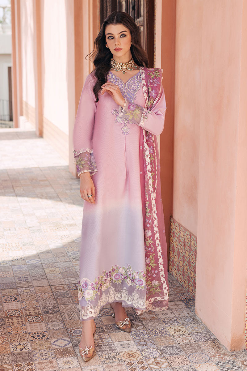 Lavender Embroidered Cotton Net Salwar Kameez (3-Piece) - Image 1
