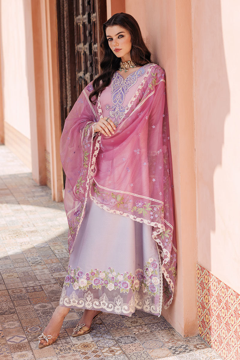 Lavender Embroidered Cotton Net Salwar Kameez (3-Piece) - Image 4