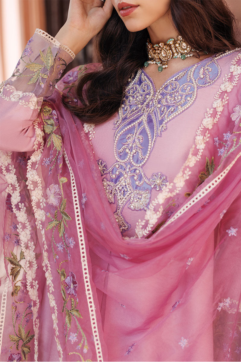 Lavender Embroidered Cotton Net Salwar Kameez (3-Piece) - Image 5