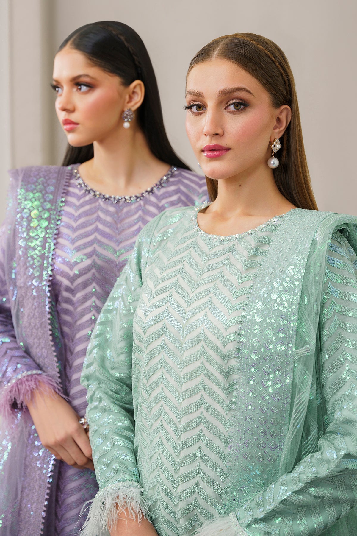 Pakistani Lavender Embroidered Net Salwar Kameez (3-Piece) - Image 9