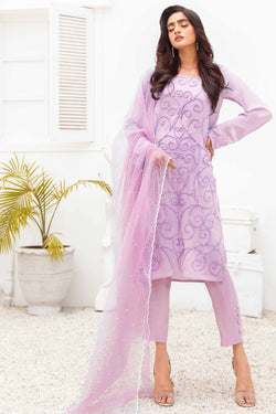 Lilac Handworked Georgette Chiffon Salwar Kameez (3-Piece) - Image 1