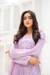 Lilac Handworked Georgette Chiffon Salwar Kameez (3-Piece) - Image 3