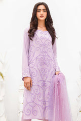 Lilac Handworked Georgette Chiffon Salwar Kameez (3-Piece) - Image 4