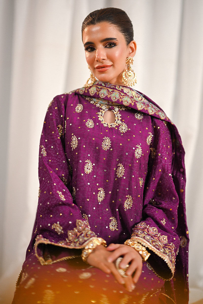 Pakistani Purple Embroidered Georgette Salwar Kameez (3-Piece) - Image 2