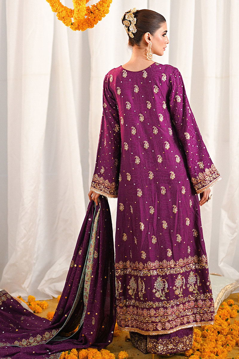 Pakistani Purple Embroidered Georgette Salwar Kameez (3-Piece) - Image 3