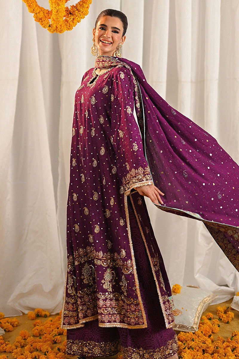 Pakistani Purple Embroidered Georgette Salwar Kameez (3-Piece) - Image 4