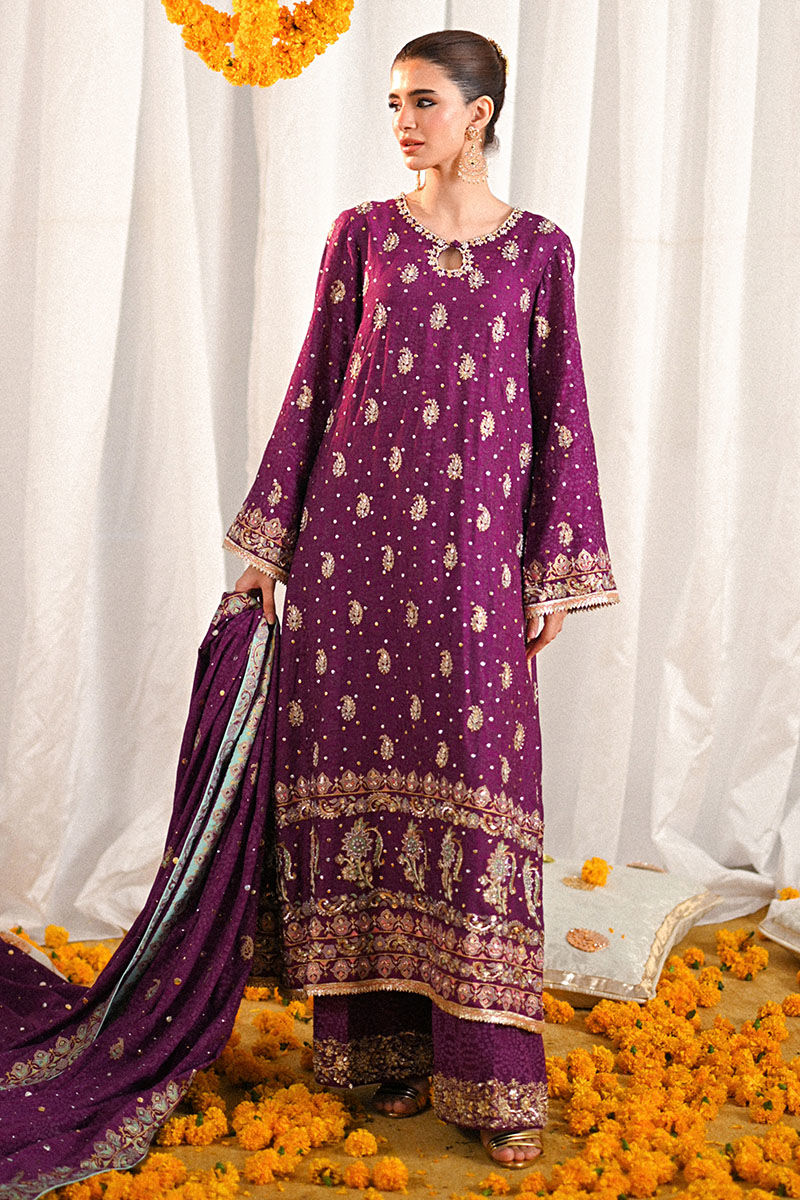 Pakistani Purple Embroidered Georgette Salwar Kameez (3-Piece) - Image 6