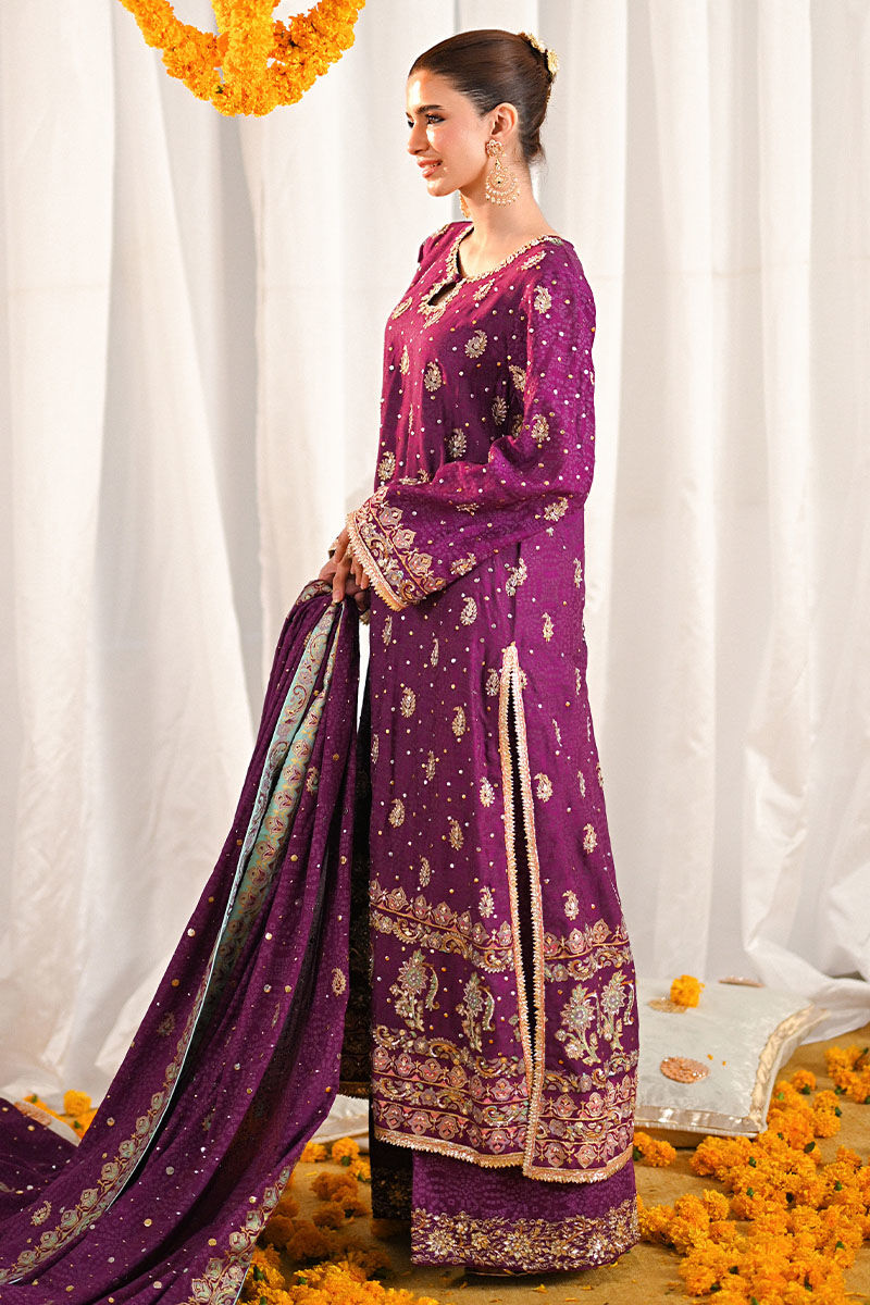 Pakistani Purple Embroidered Georgette Salwar Kameez (3-Piece) - Image 7