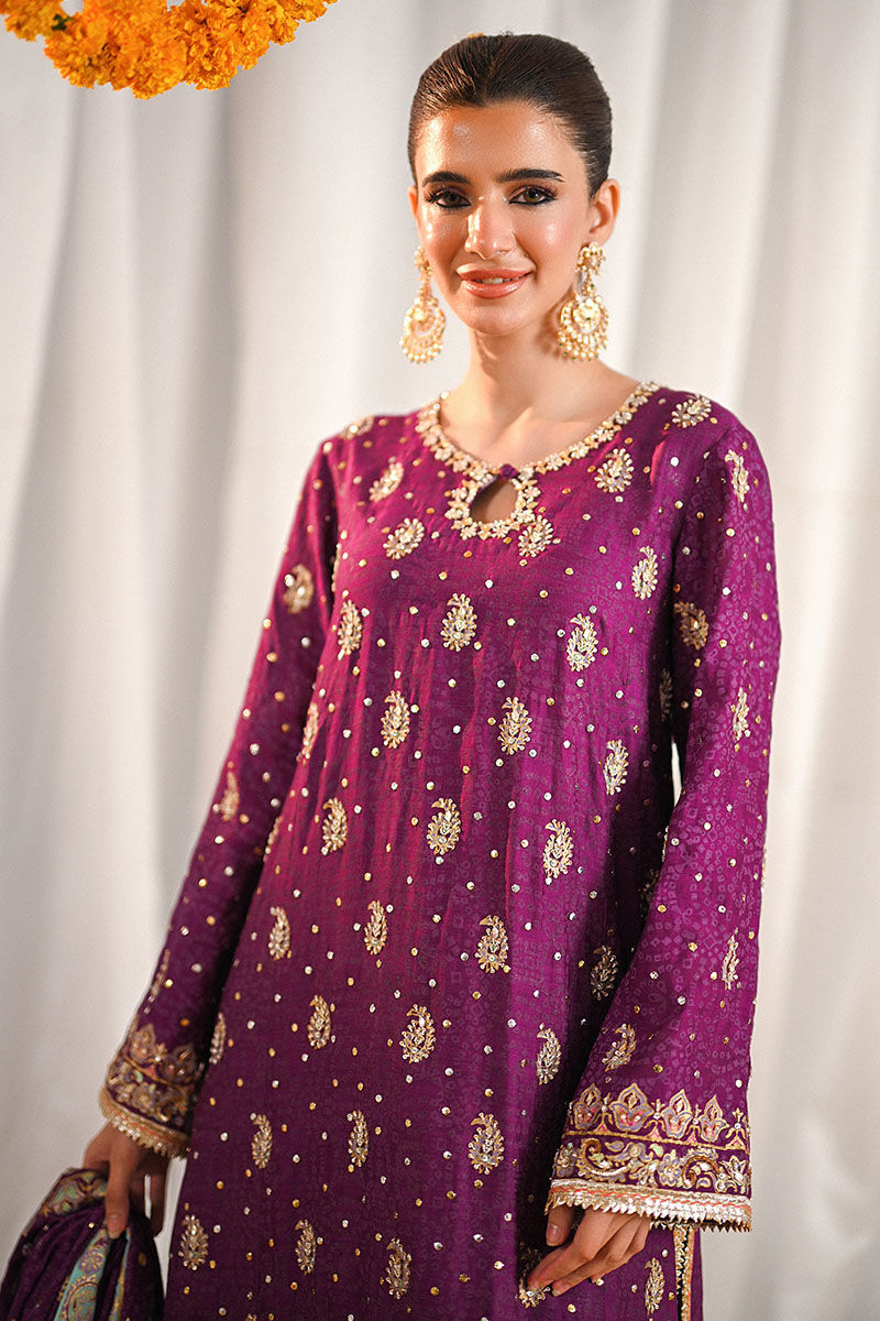Pakistani Purple Embroidered Georgette Salwar Kameez (3-Piece) - Image 8