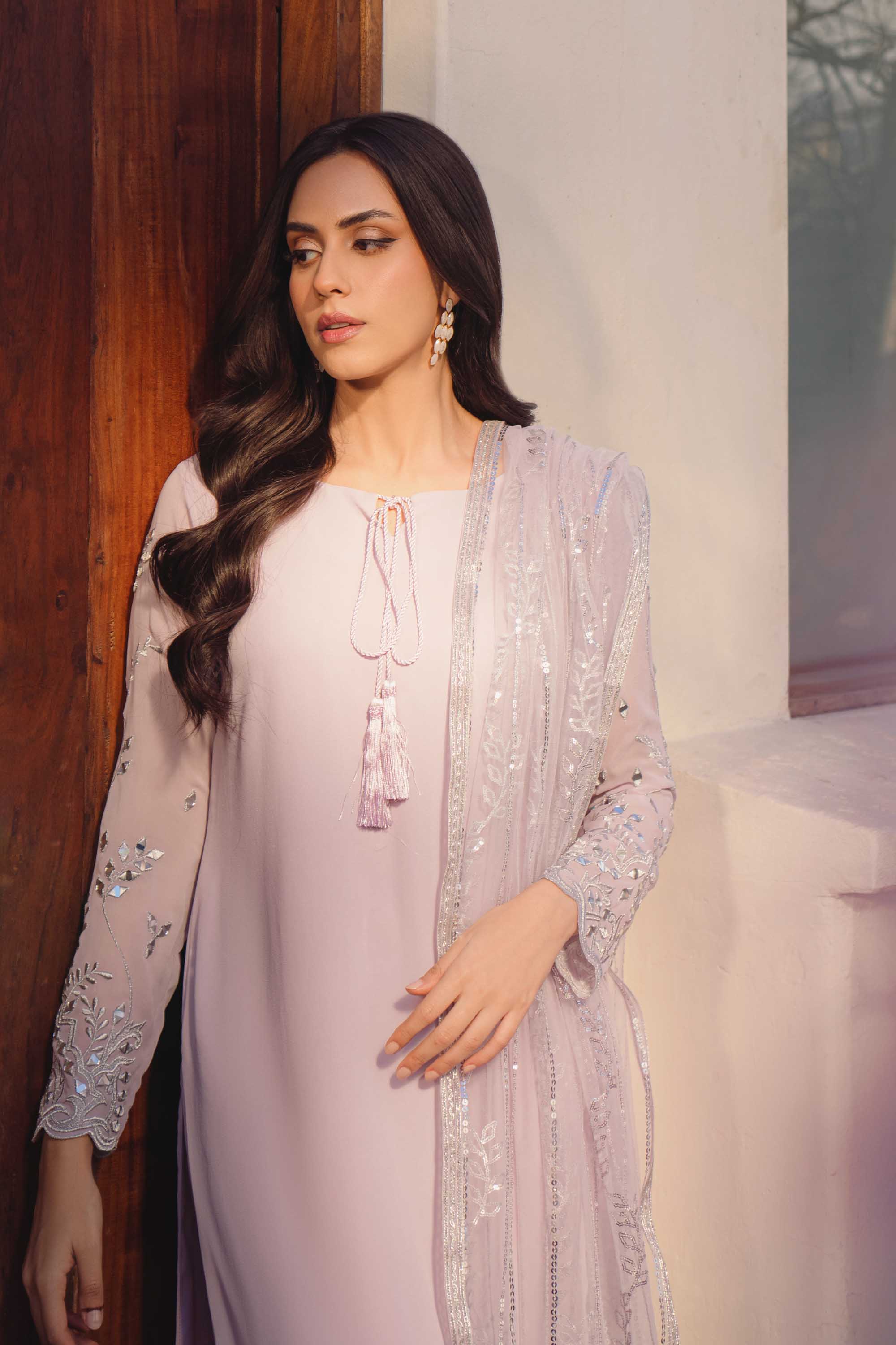 Pakistani Lilac Silver Tilla Georgette Salwar Kameez (3-Piece) - Image 7