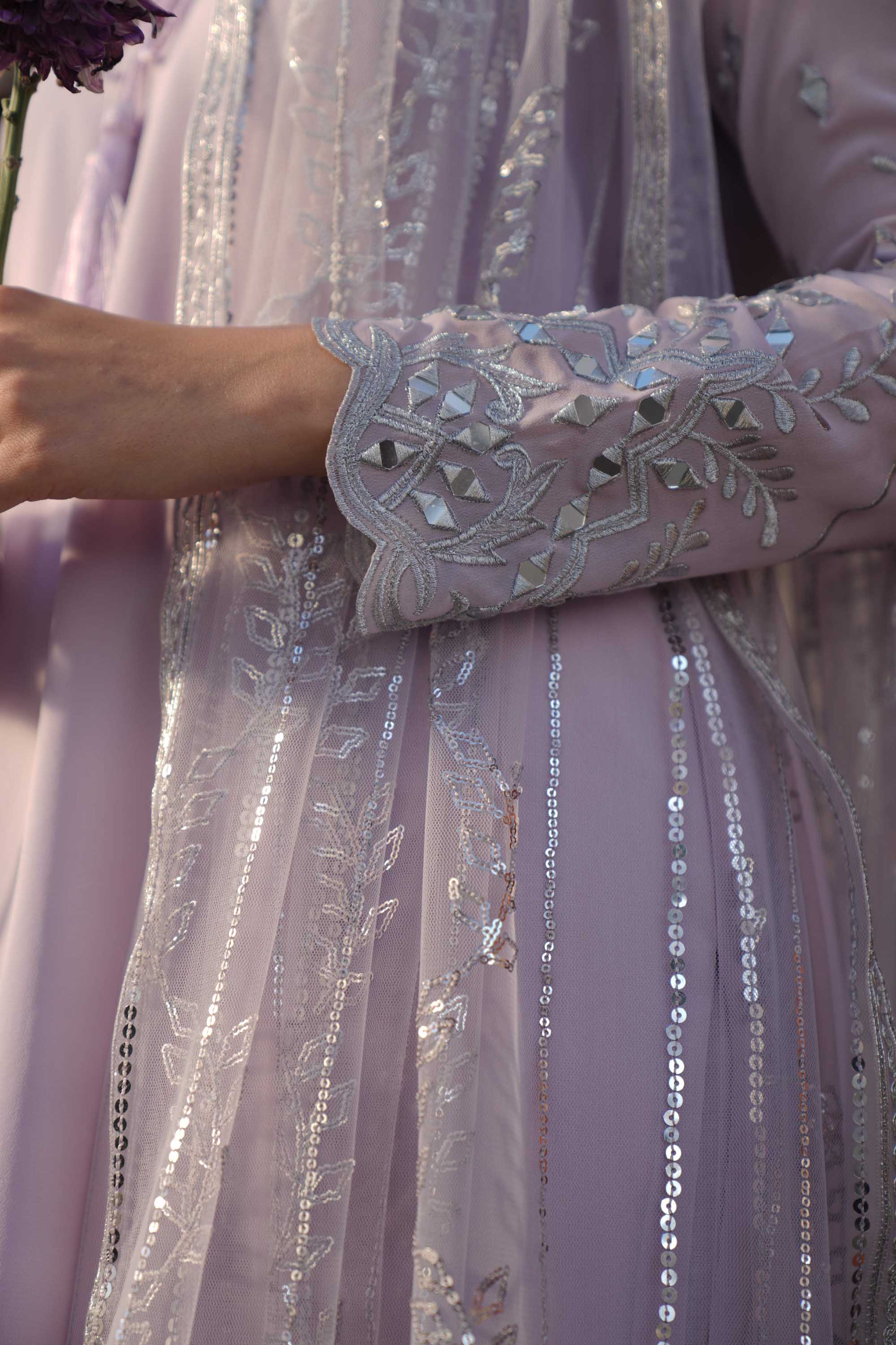 Pakistani Lilac Silver Tilla Georgette Salwar Kameez (3-Piece) - Image 9