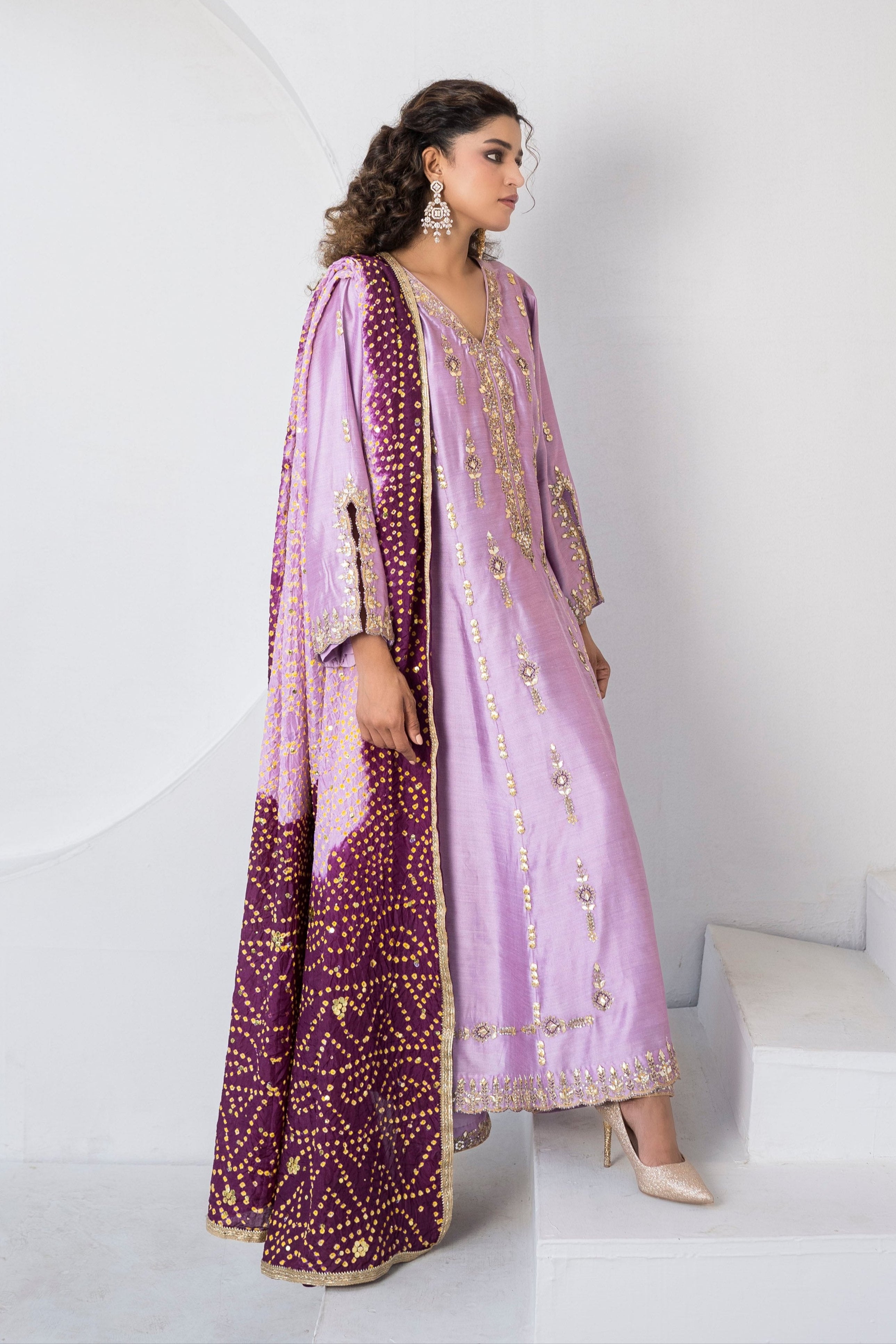 Pakistani Lilac Embellished Khaddi Silk Salwar Kameez (3-Piece) - Image 1