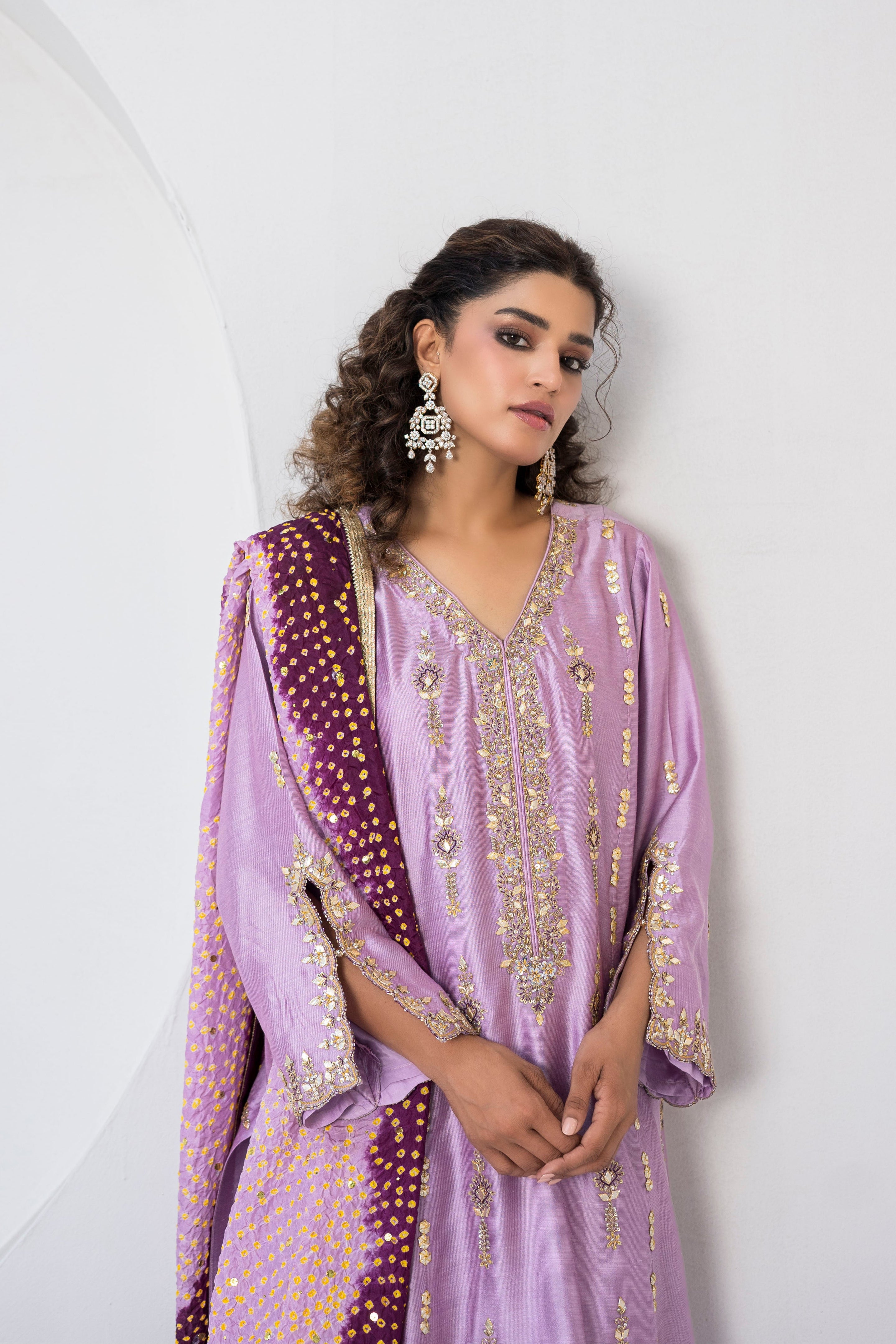 Pakistani Lilac Embellished Khaddi Silk Salwar Kameez (3-Piece) - Image 5