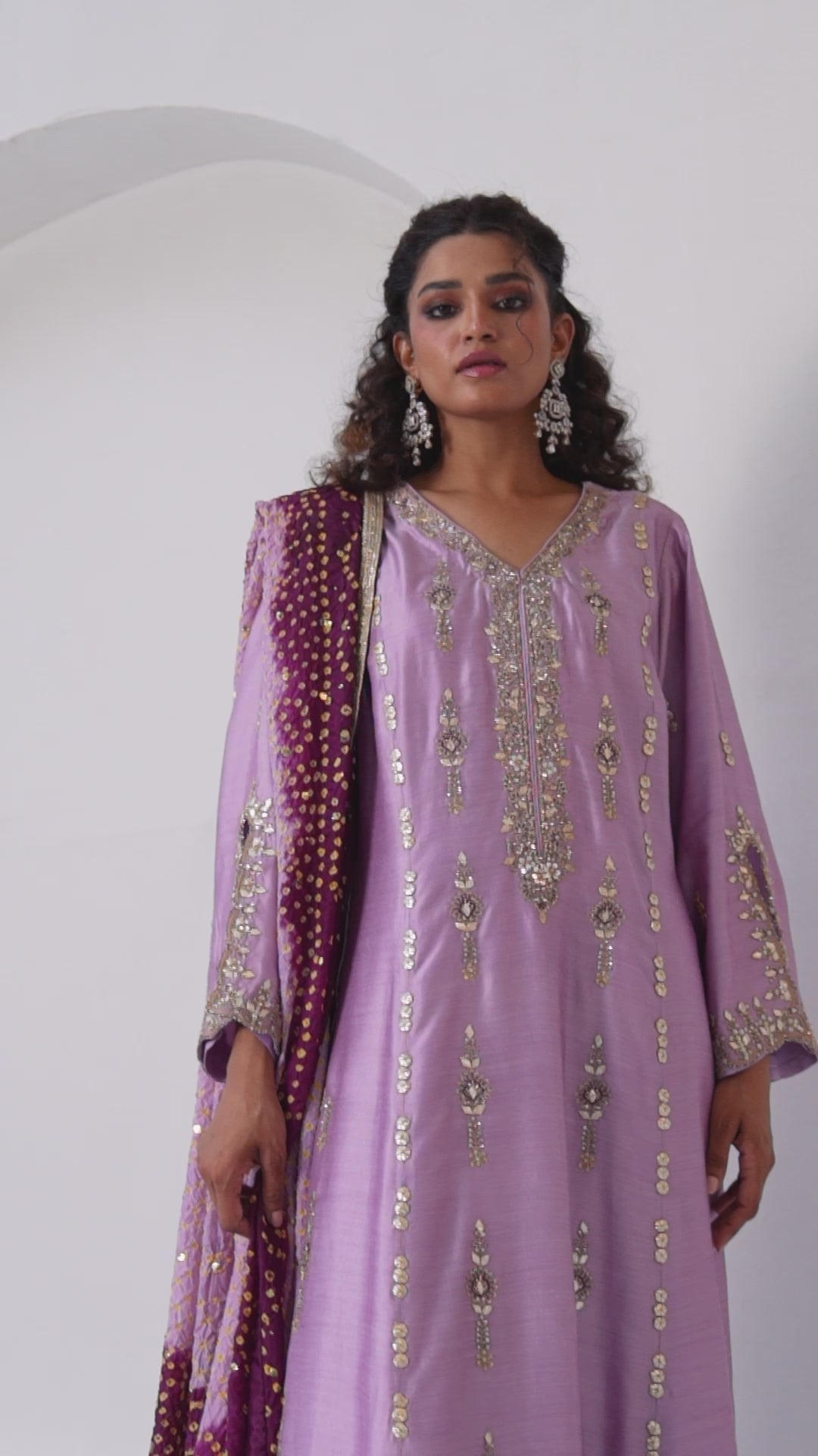 Pakistani Lilac Embellished Khaddi Silk Salwar Kameez (3-Piece) - Image 6