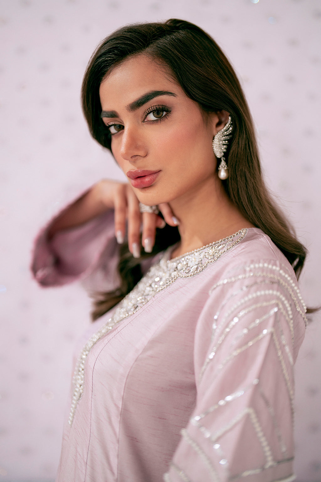 Lilac Swarovski Embellished Korean Raw Silk Salwar Kameez (3-Piece) - Image 6