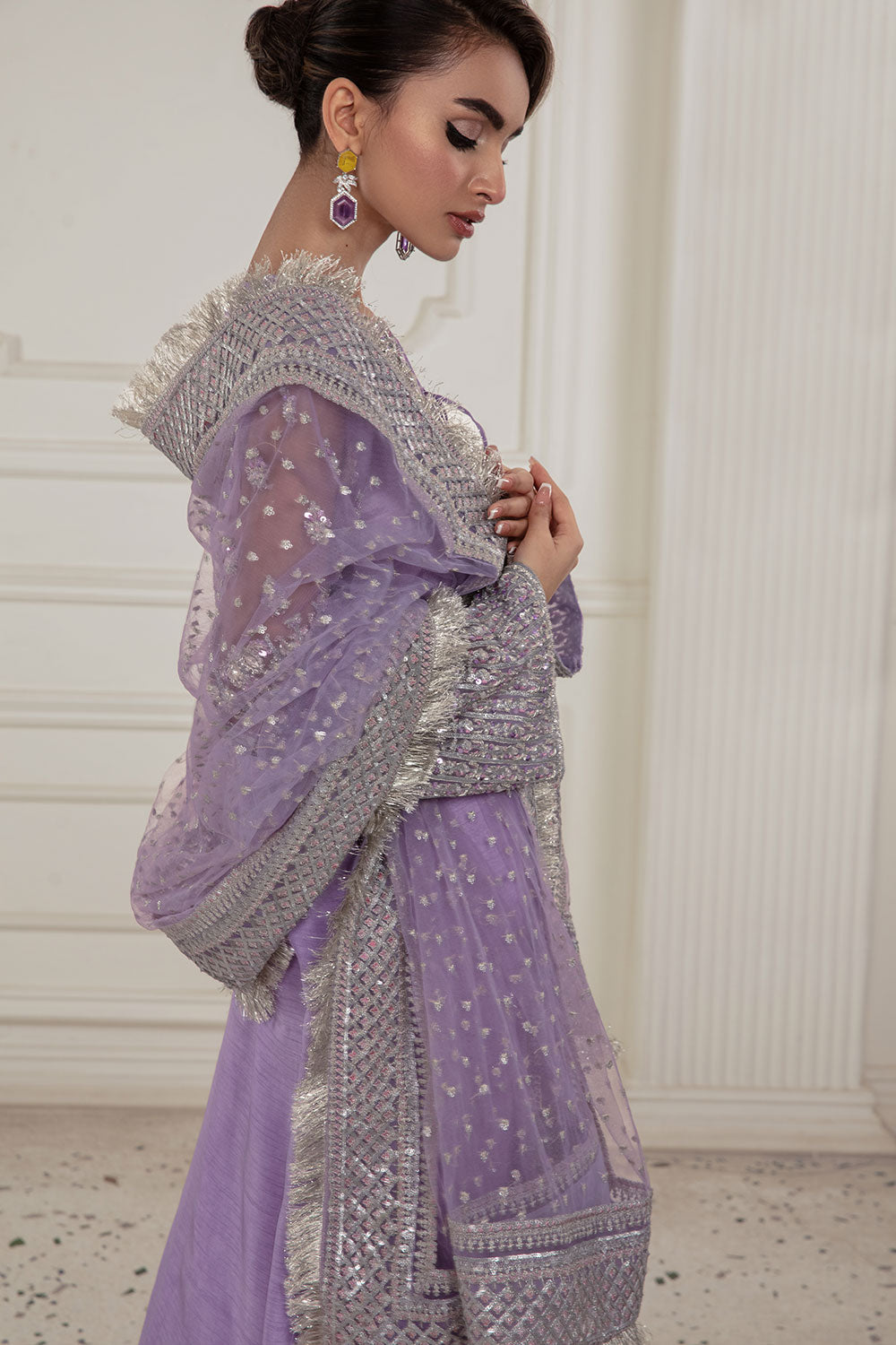 Lavender Hand-Embellished Korean Rawsilk Salwar Kameez (3-Piece) - Image 4