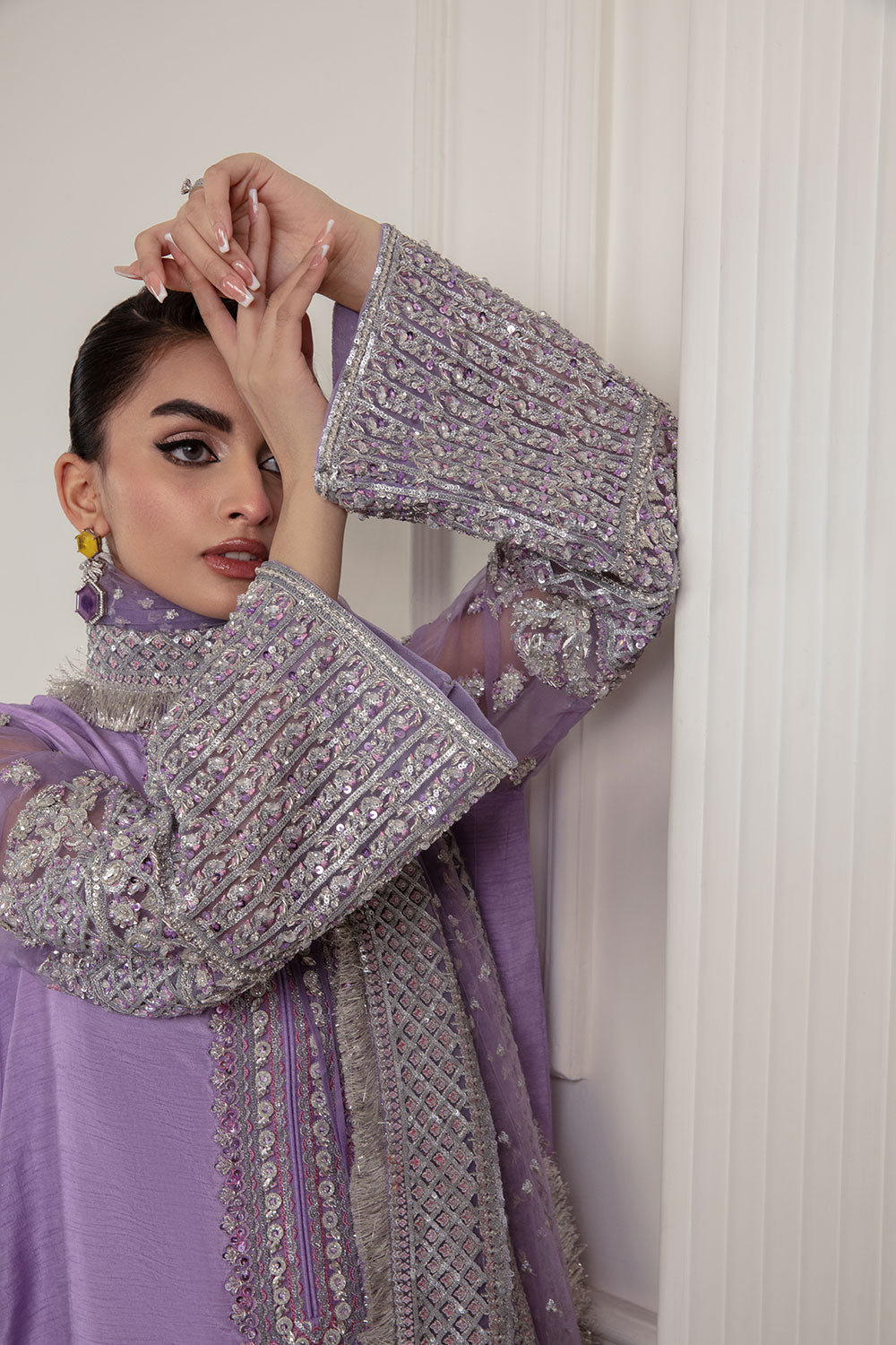 Lavender Hand-Embellished Korean Rawsilk Salwar Kameez (3-Piece) - Image 8