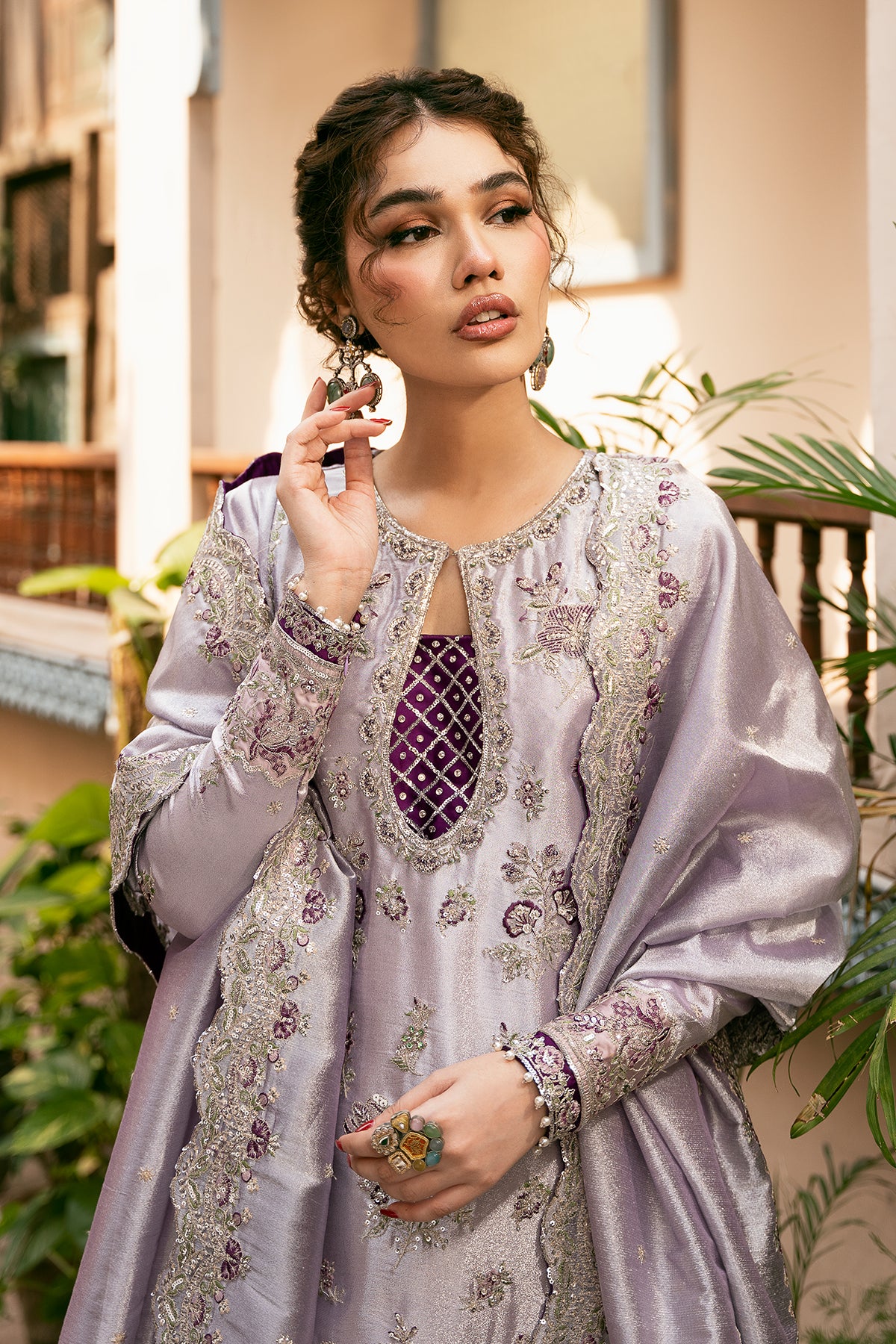 Pakistani Lavender Zardozi Masoori Silk Salwar Kameez (3-Piece) - Image 7