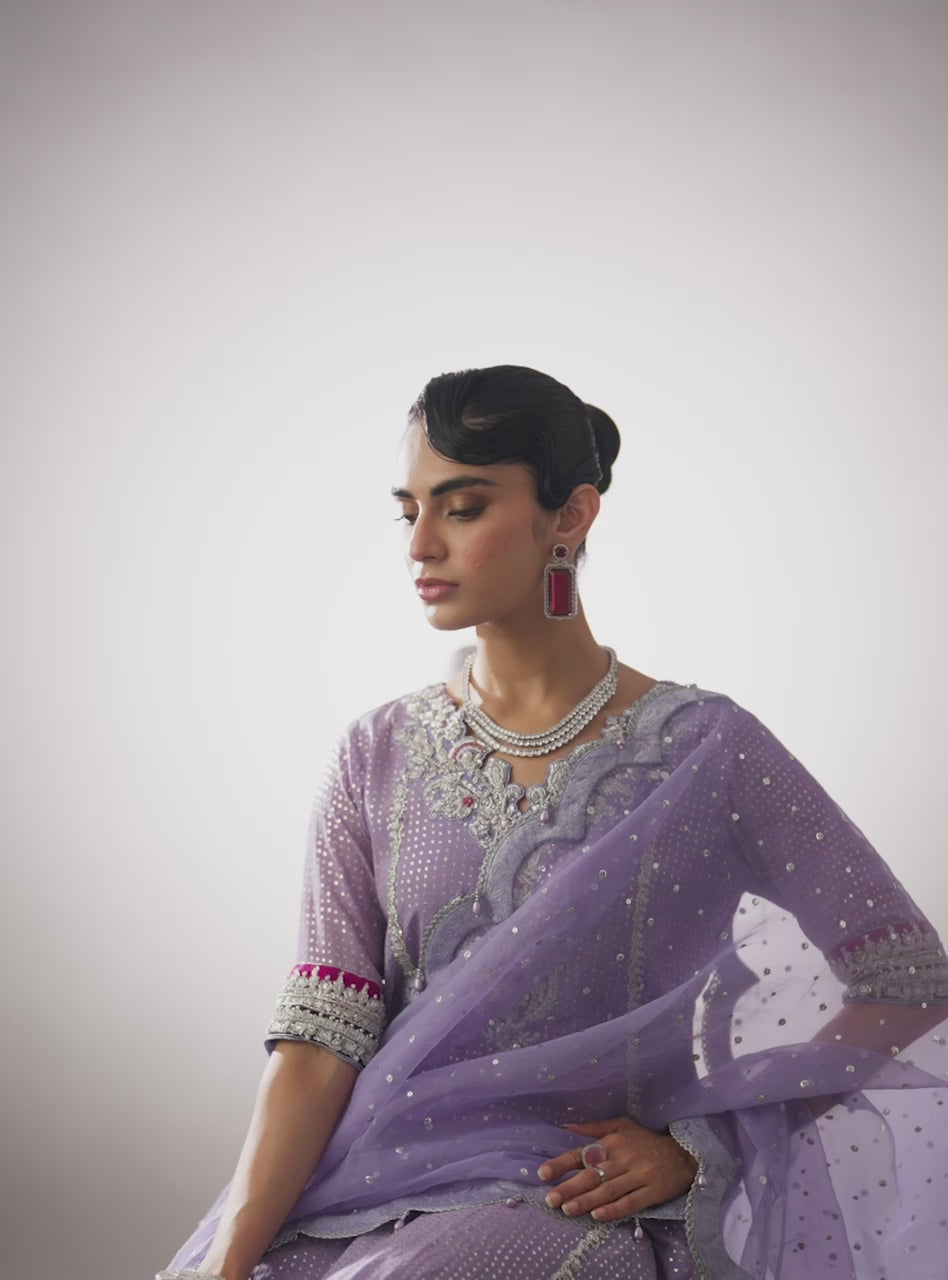 Pakistani Lilac Mukesh Chiffon Salwar Kameez (3-Piece) - Image 7