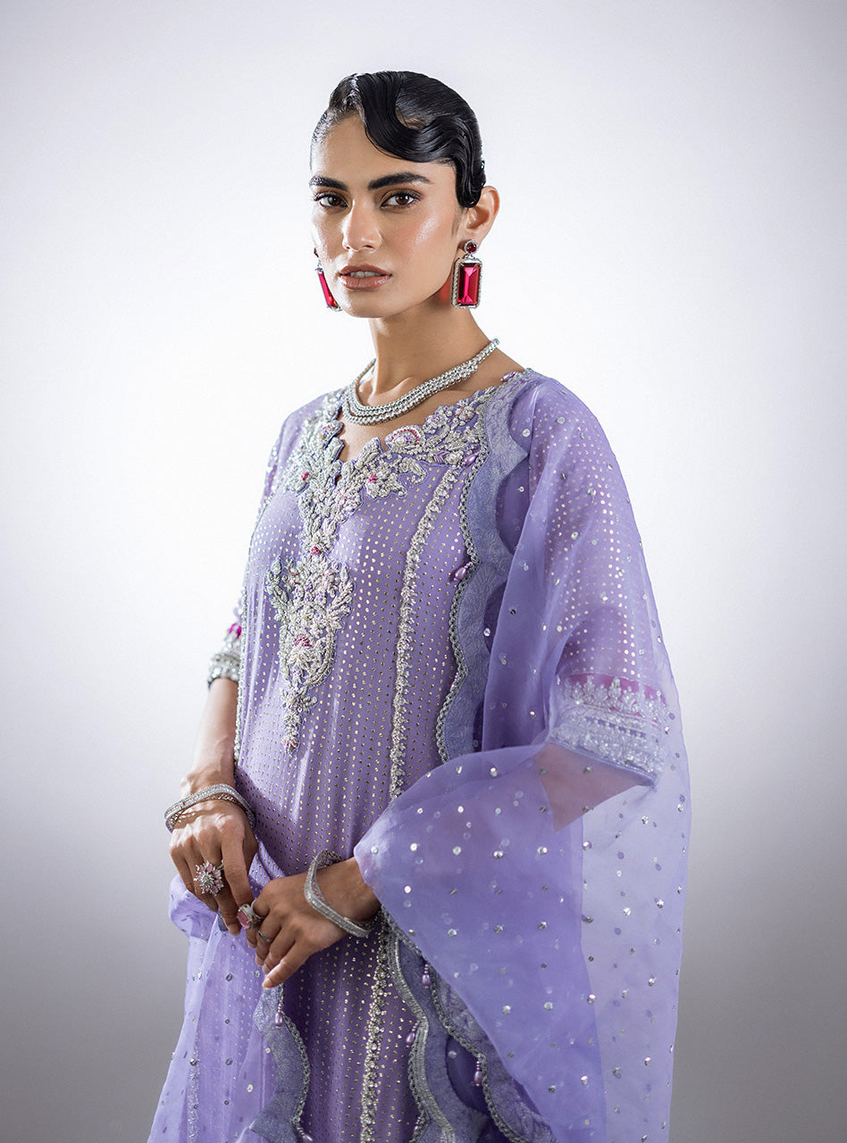Pakistani Lilac Mukesh Chiffon Salwar Kameez (3-Piece) - Image 8