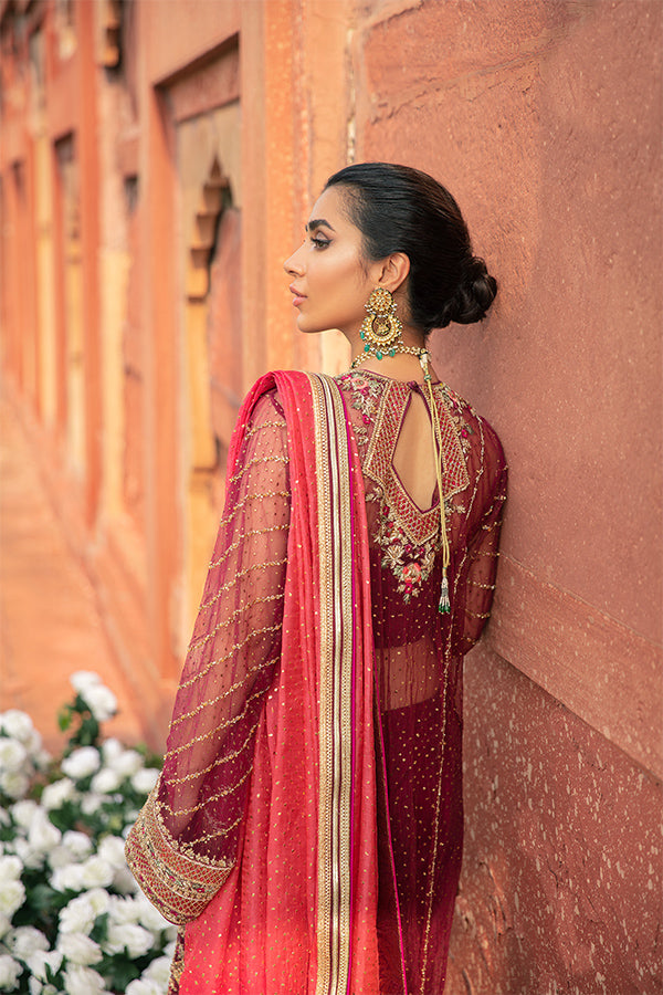 Plum Hand-Embellished Net Salwar Kameez (3-Piece) - Image 3