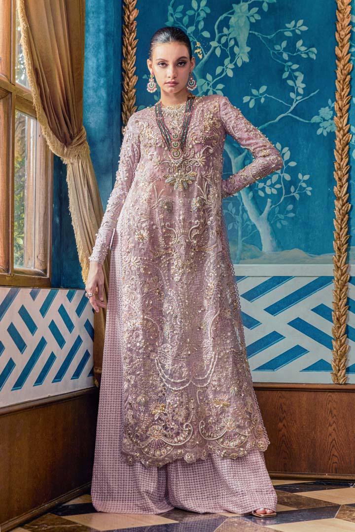 Pakistani Lilac Embellished Net Salwar Kameez (2-Piece) - Image 1