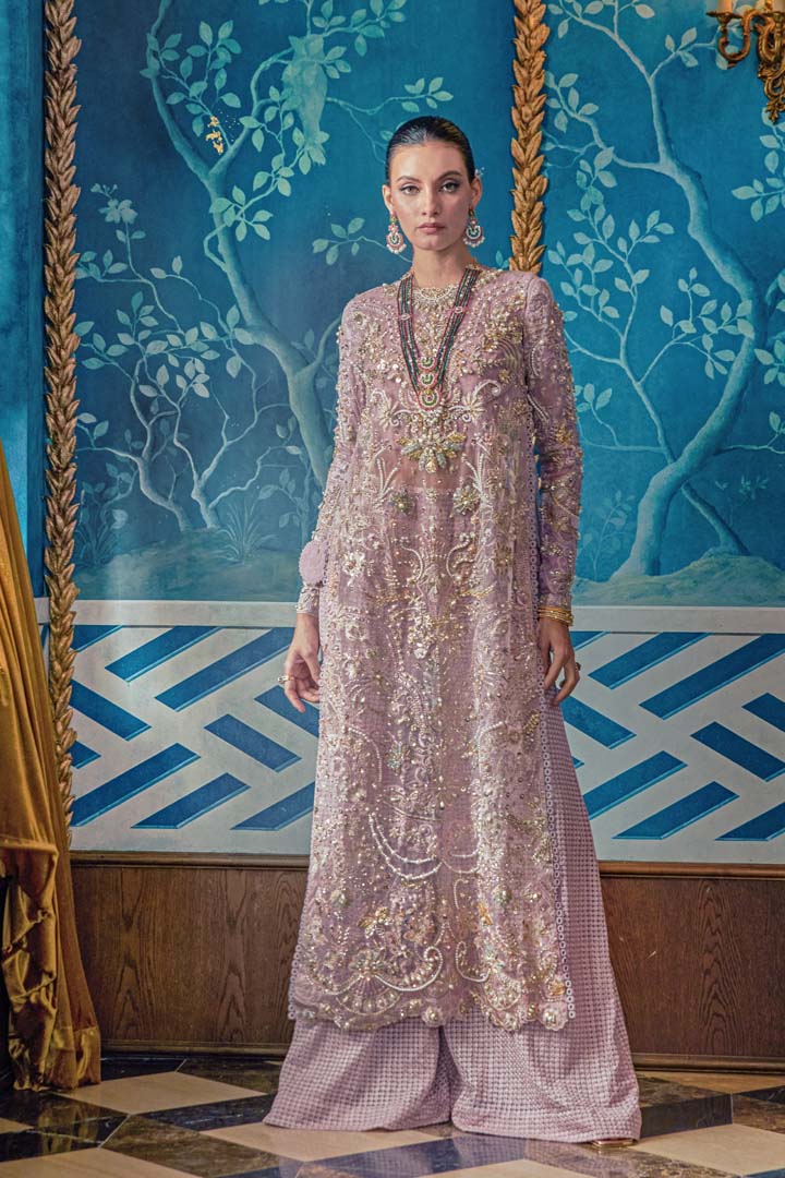 Pakistani Lilac Embellished Net Salwar Kameez (2-Piece) - Image 4