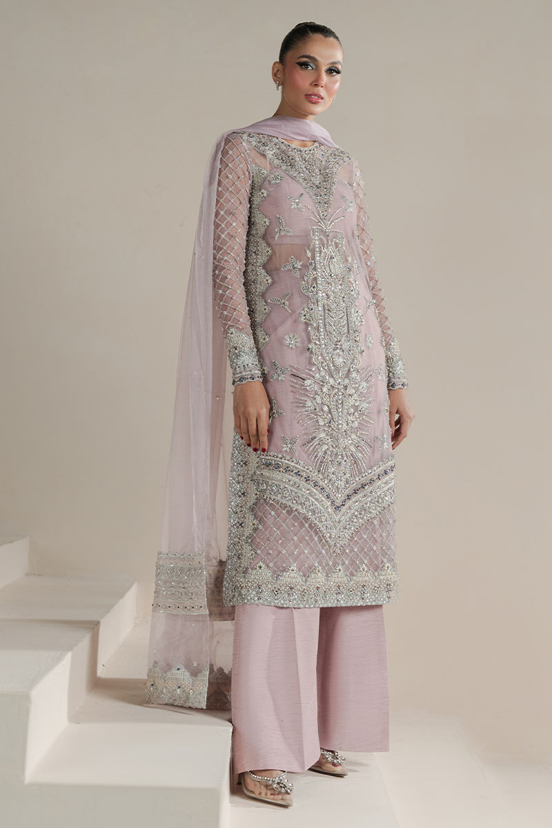 Pakistani Lavender Embellished Net Silk-Blend Salwar Kameez (3-Piece) - Image 2