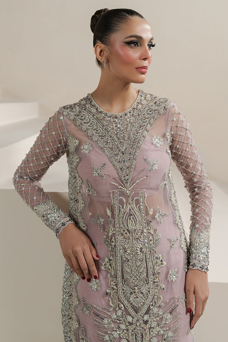 Pakistani Lavender Embellished Net Silk-Blend Salwar Kameez (3-Piece) - Image 3