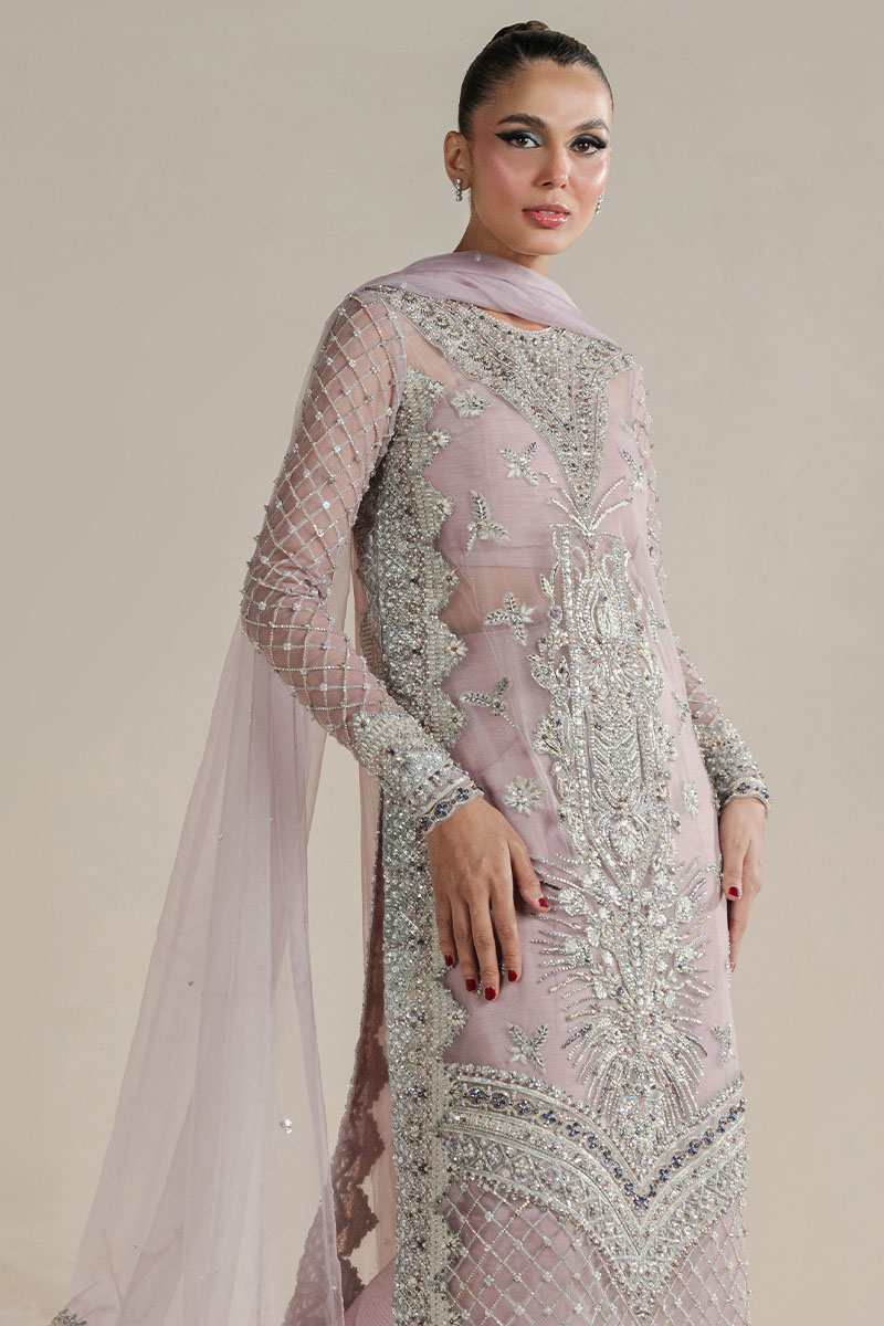 Pakistani Lavender Embellished Net Silk-Blend Salwar Kameez (3-Piece) - Image 4