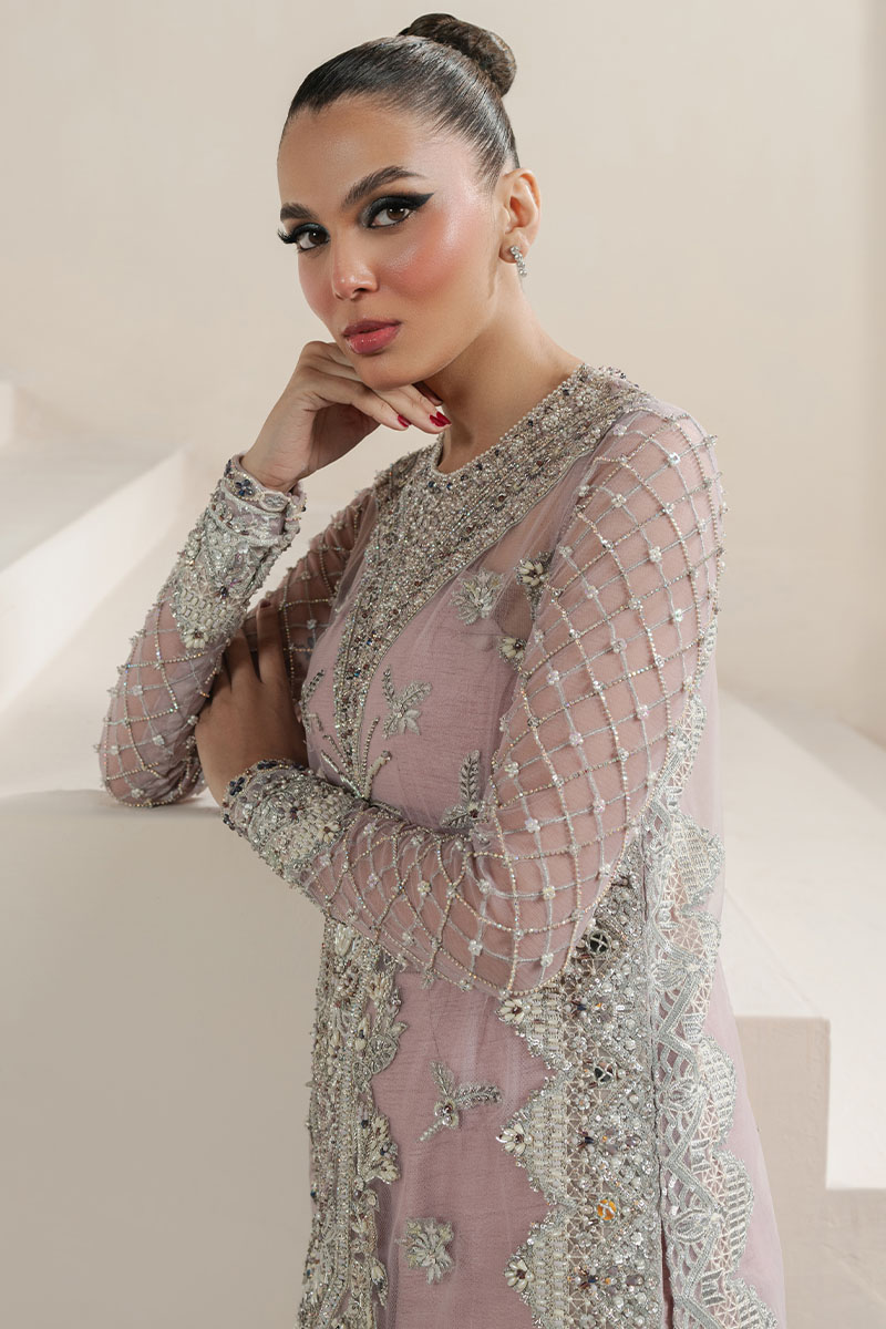 Pakistani Lavender Embellished Net Silk-Blend Salwar Kameez (3-Piece) - Image 5