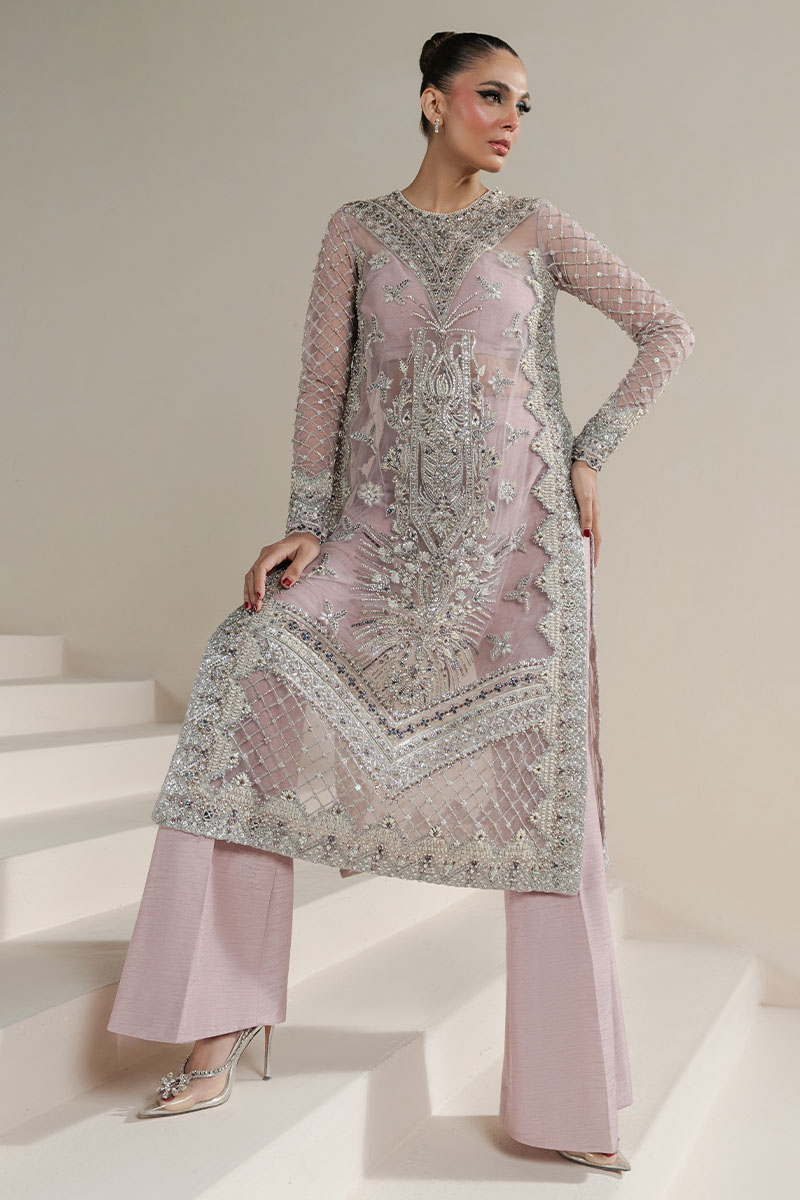 Pakistani Lavender Embellished Net Silk-Blend Salwar Kameez (3-Piece) - Image 6