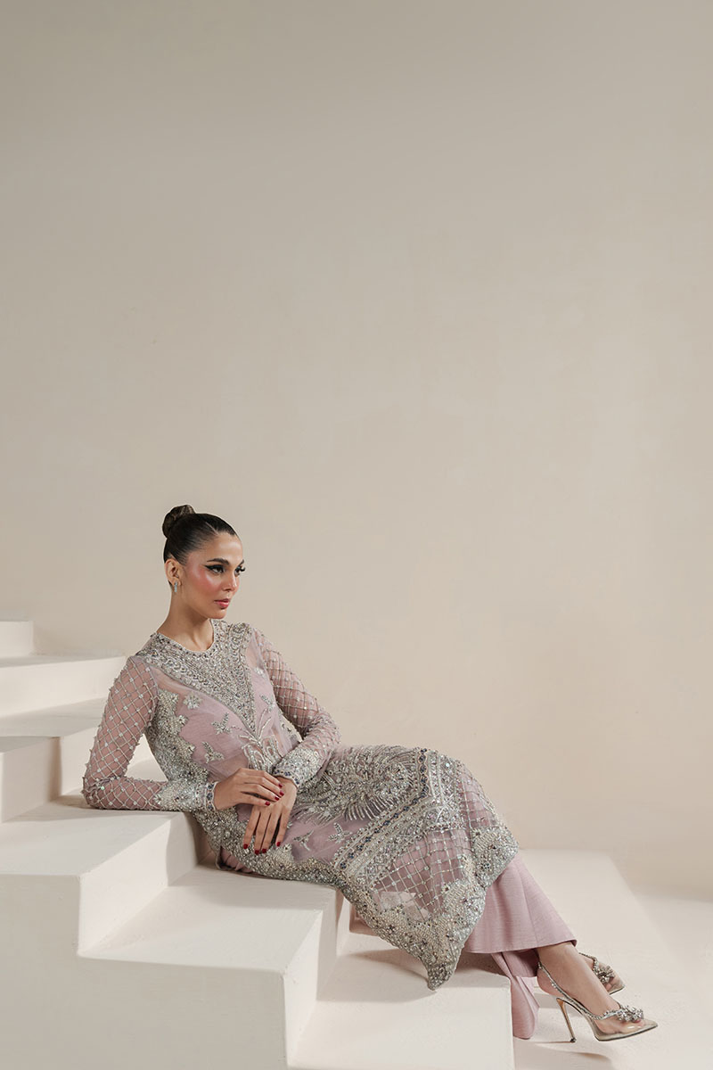 Pakistani Lavender Embellished Net Silk-Blend Salwar Kameez (3-Piece) - Image 7