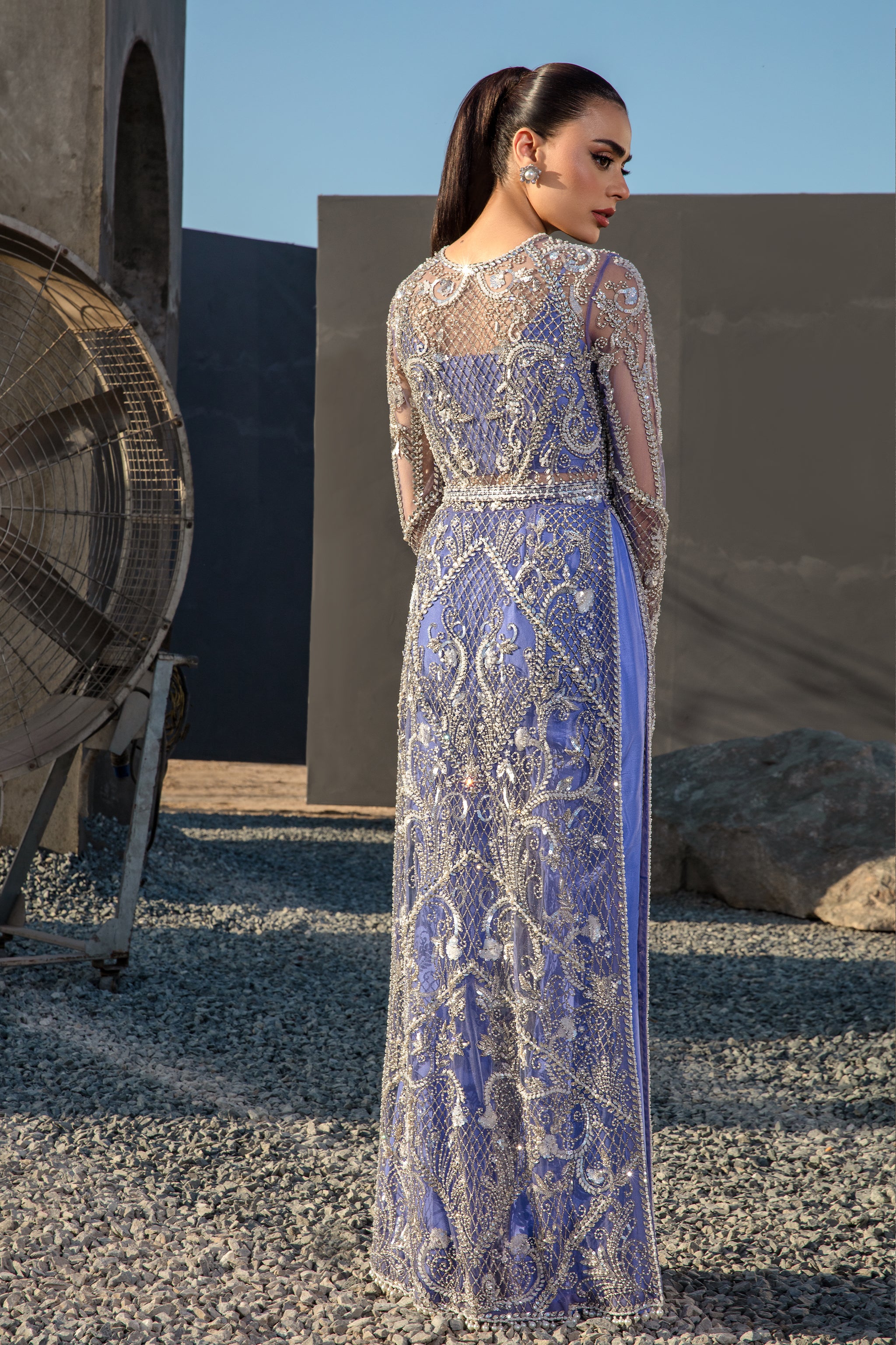 Pakistani Rich Purple Embellished Net Formal Dress (2-Piece) - Image 4