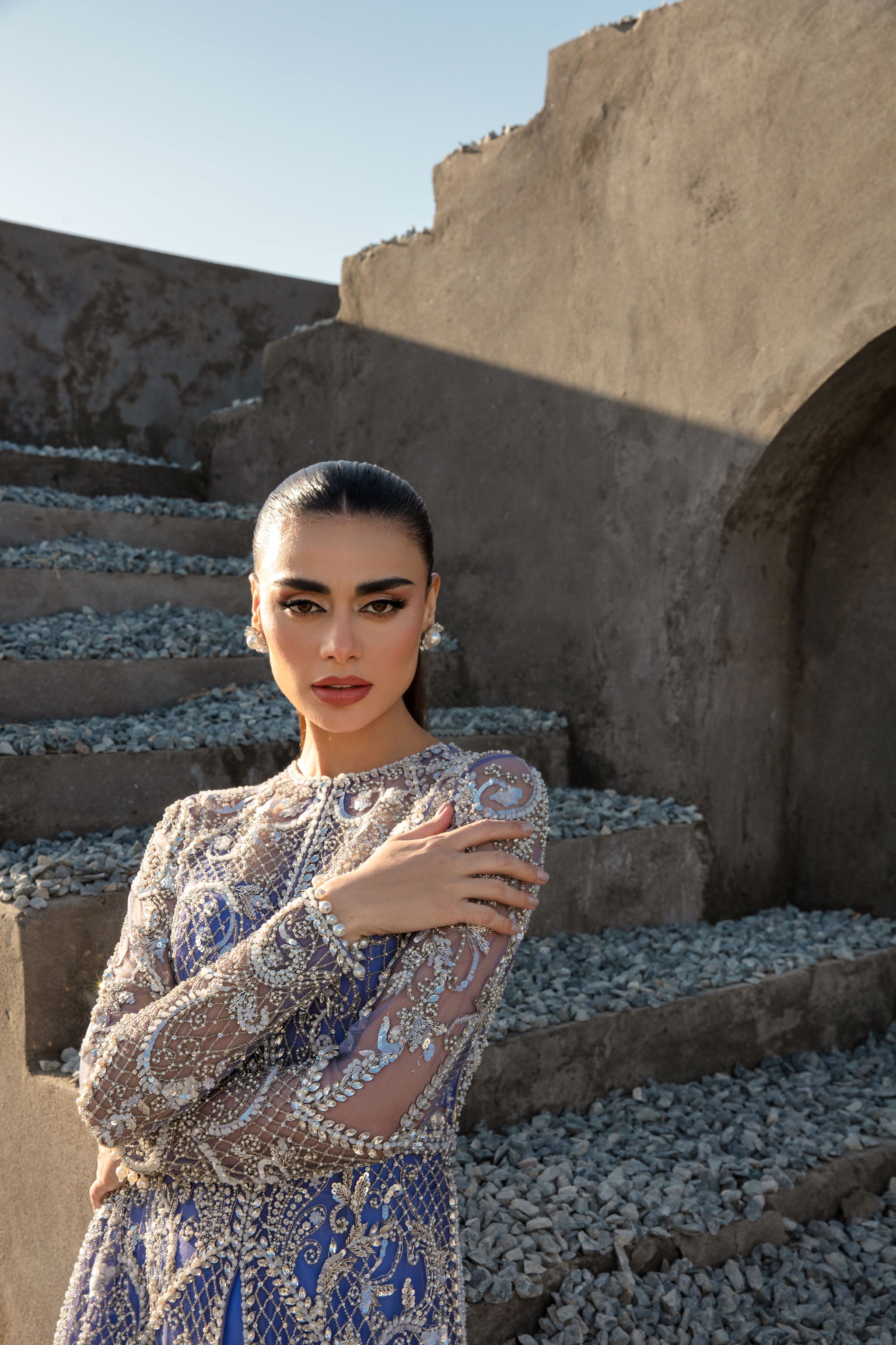 Pakistani Rich Purple Embellished Net Formal Dress (2-Piece) - Image 5